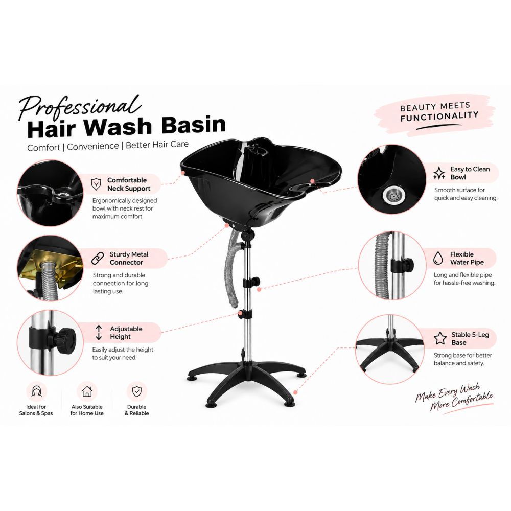 Portable Hair Washing Basin with Adjustable Stand for Salon & Home